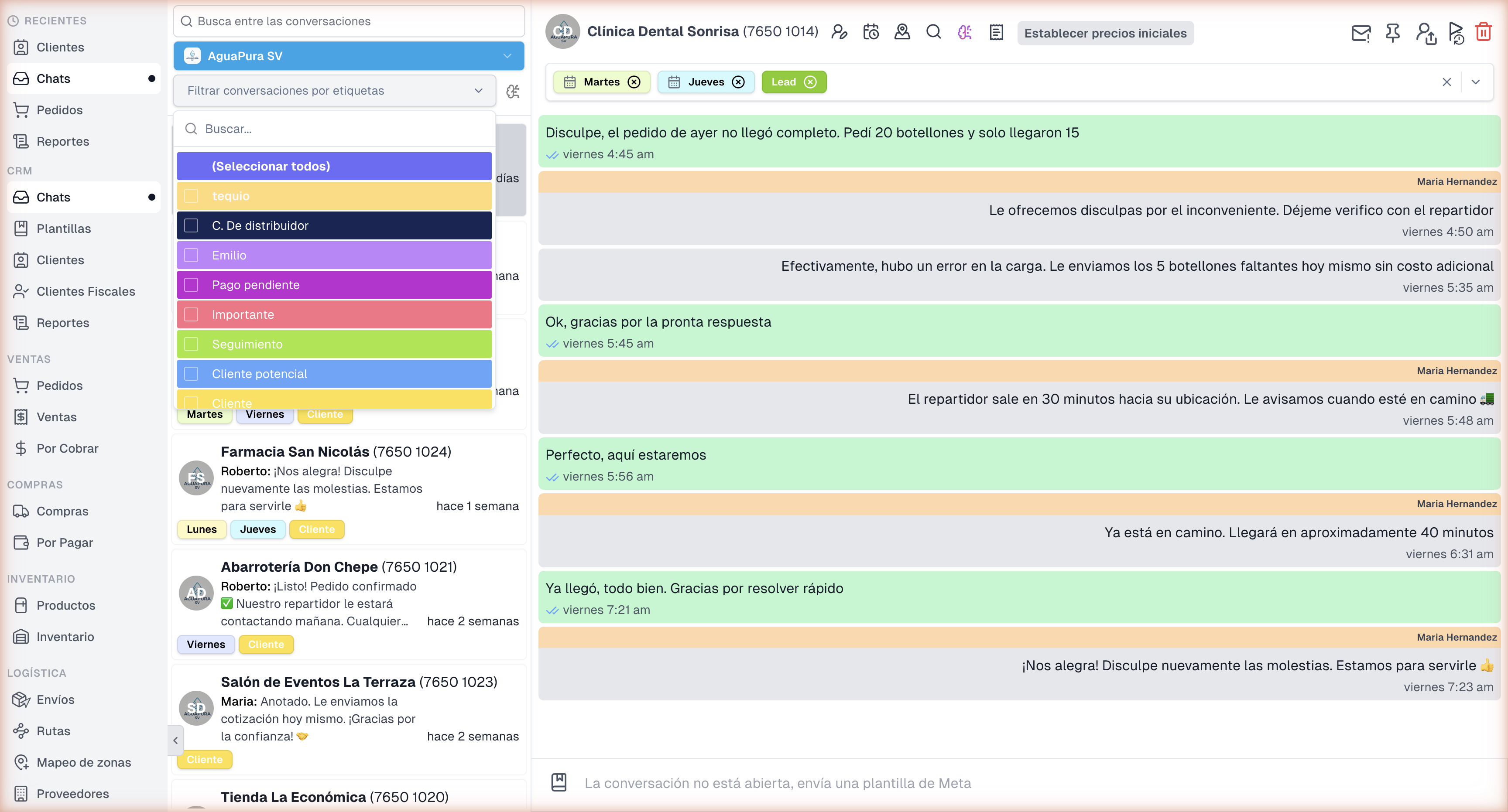 Filtro de etiquetas del inbox