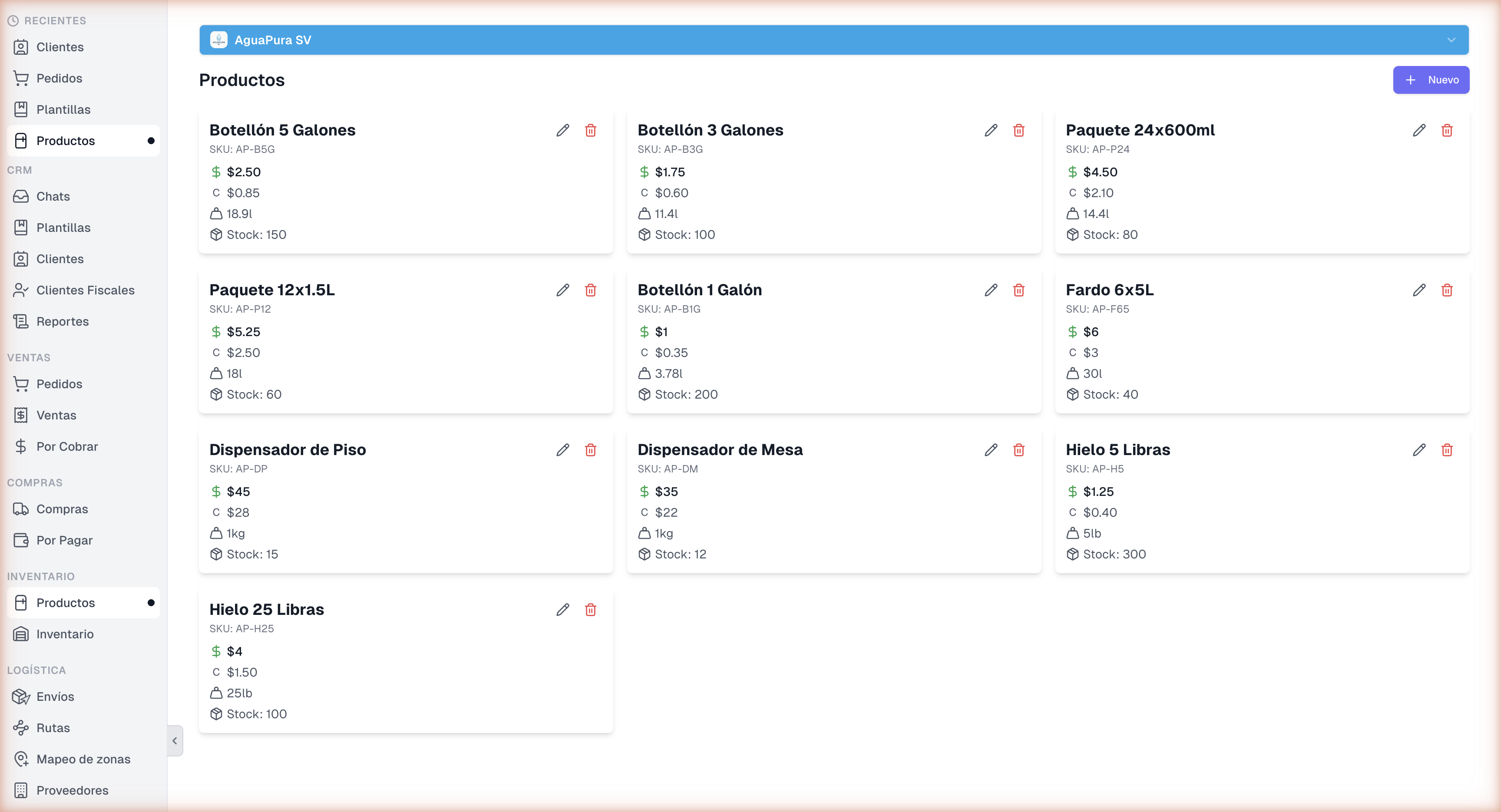 Catálogo de productos de AguaPura SV