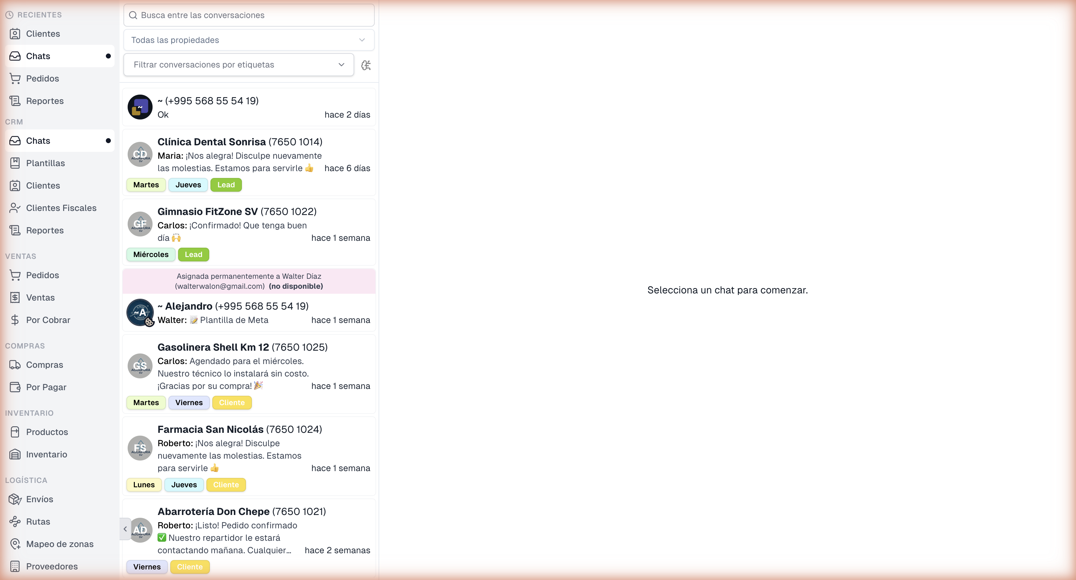 Selector abierto mostrando todas las propiedades